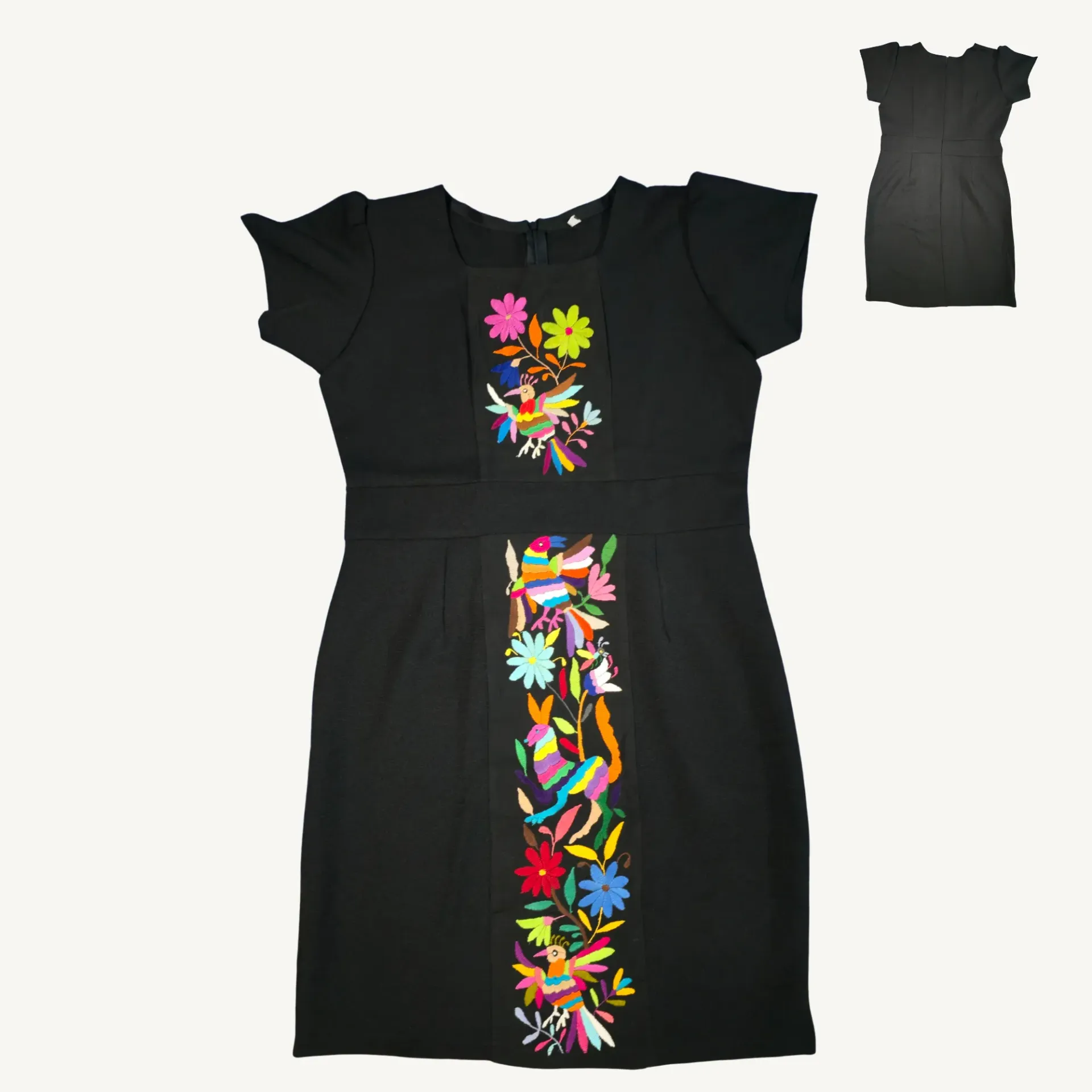 [VA - VES - TEN - NEG - 2508 - 016] Vestido Tenango Negro (Manga corta)