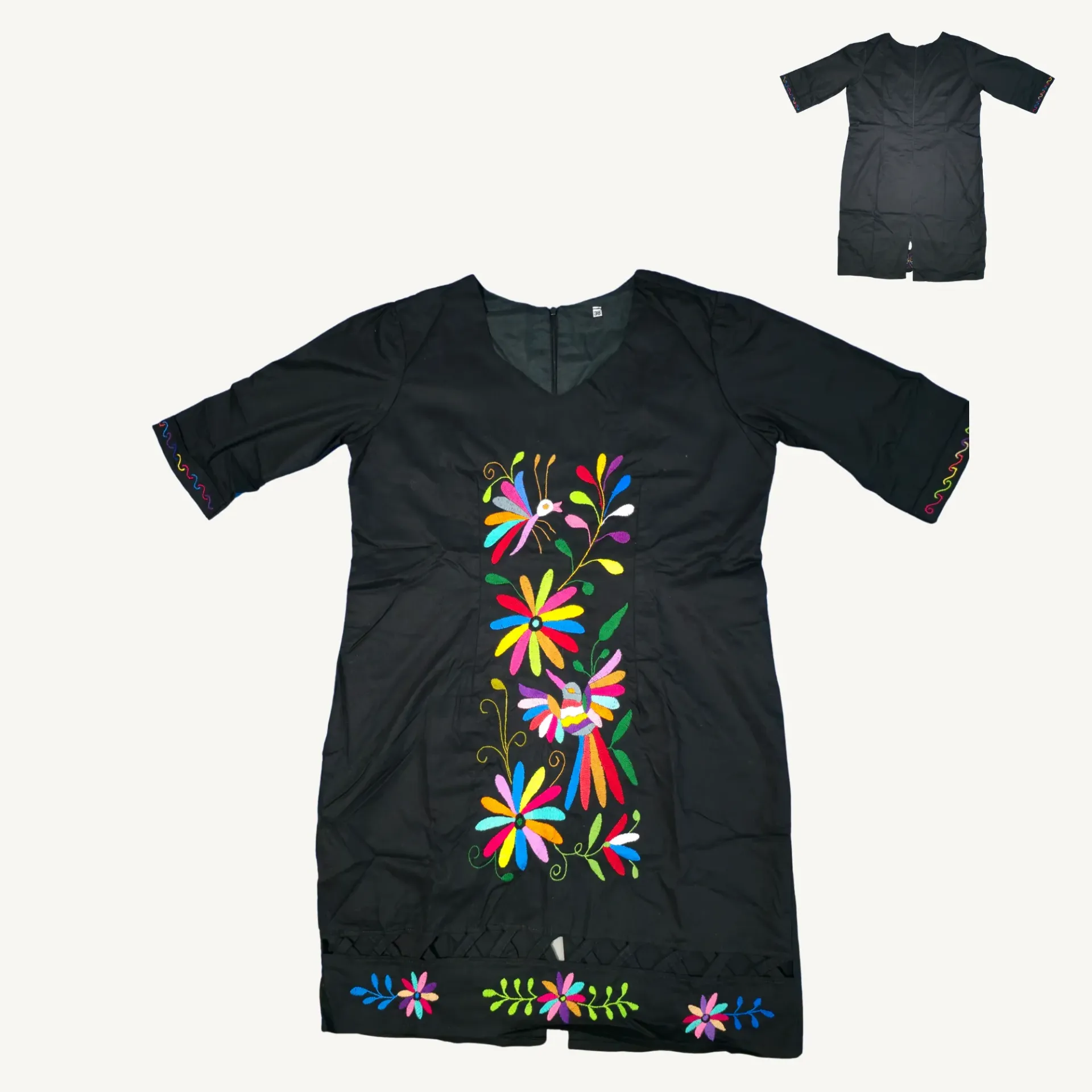 [VA - VES - TEN - NEG - 2508 - 017] Vestido Tenango Negro (manga media)