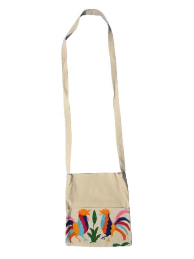 [Gallos Multicolor] Bolsa Cruzada Bordado Tenango - 100% algodón
